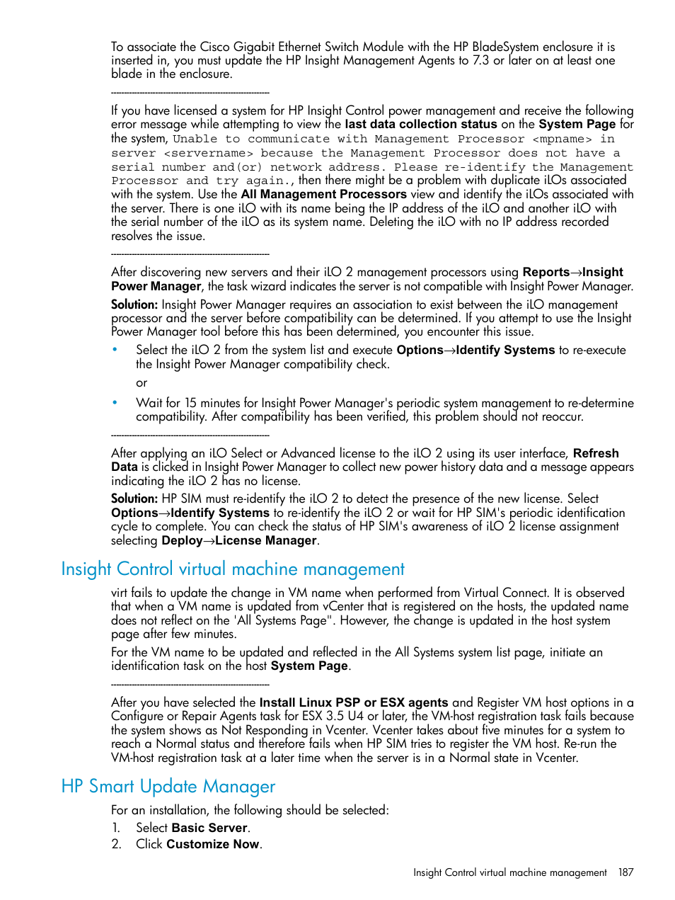 Insight control virtual machine management, Hp smart update manager | HP Systems Insight Manager User Manual | Page 187 / 253