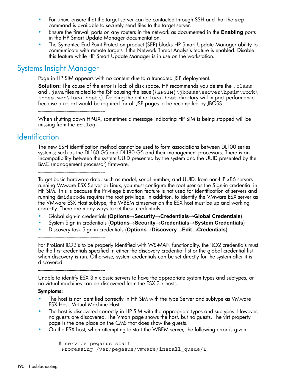 Systems insight manager, Identification, Systems insight manager identification | HP Systems Insight Manager User Manual | Page 190 / 253