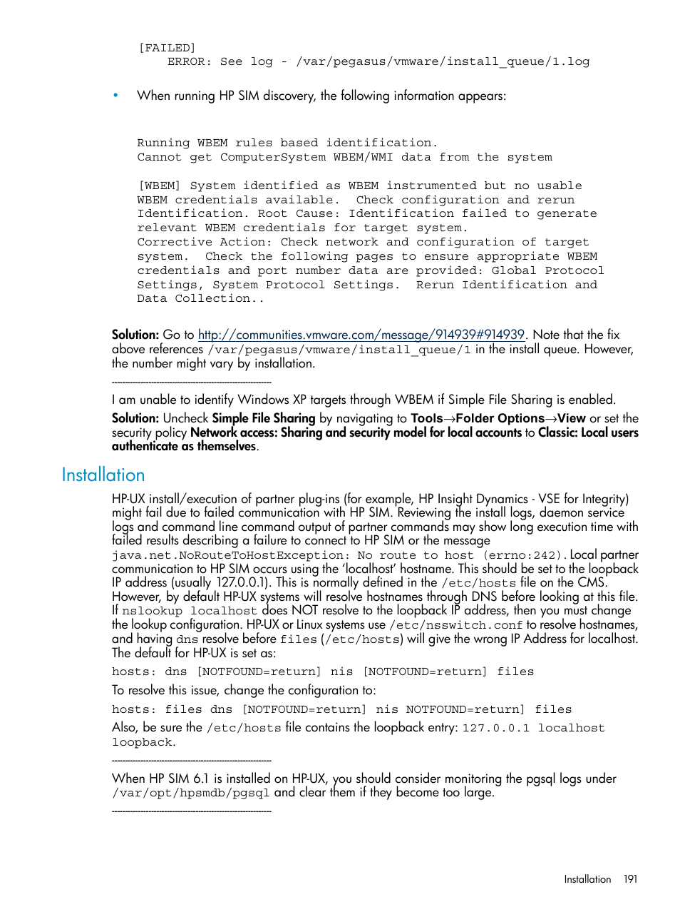 Installation | HP Systems Insight Manager User Manual | Page 191 / 253