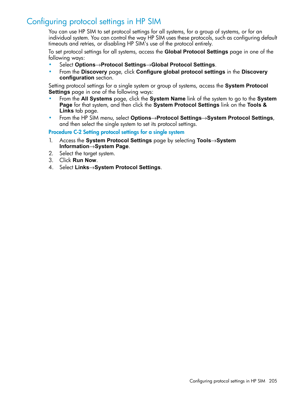 Configuring protocol settings in hp sim | HP Systems Insight Manager User Manual | Page 205 / 253