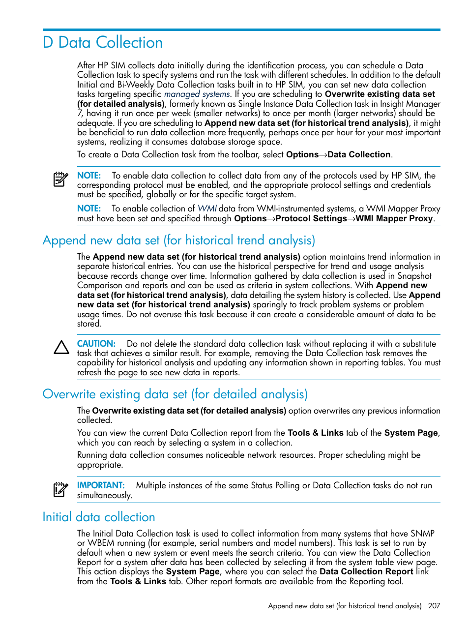 D data collection, Initial data collection | HP Systems Insight Manager User Manual | Page 207 / 253