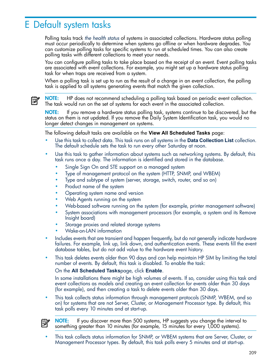 E default system tasks, Appendix e “default system tasks | HP Systems Insight Manager User Manual | Page 209 / 253