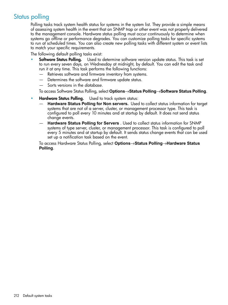 Status polling | HP Systems Insight Manager User Manual | Page 212 / 253