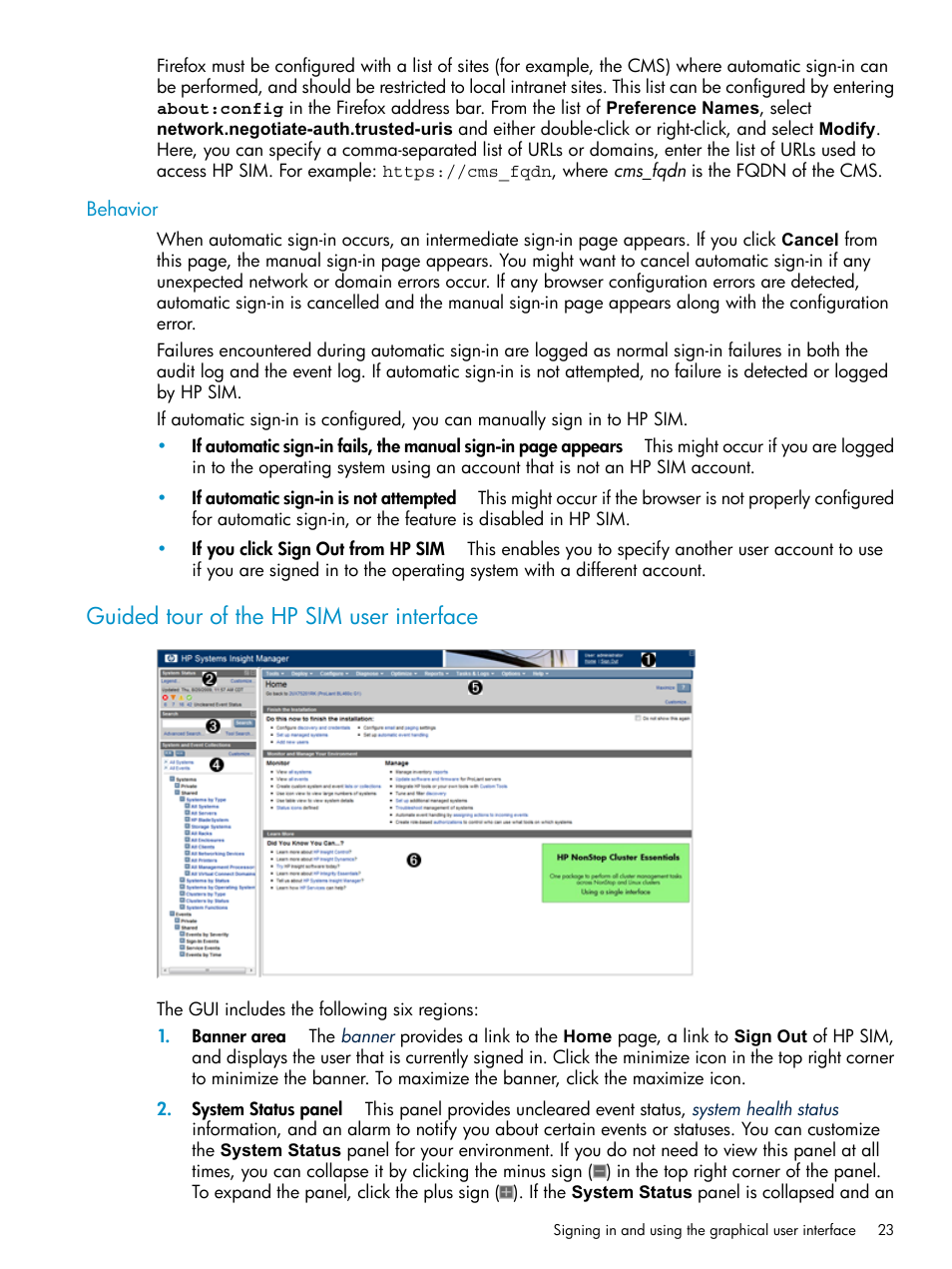 Behavior, Guided tour of the hp sim user interface | HP Systems Insight Manager User Manual | Page 23 / 253