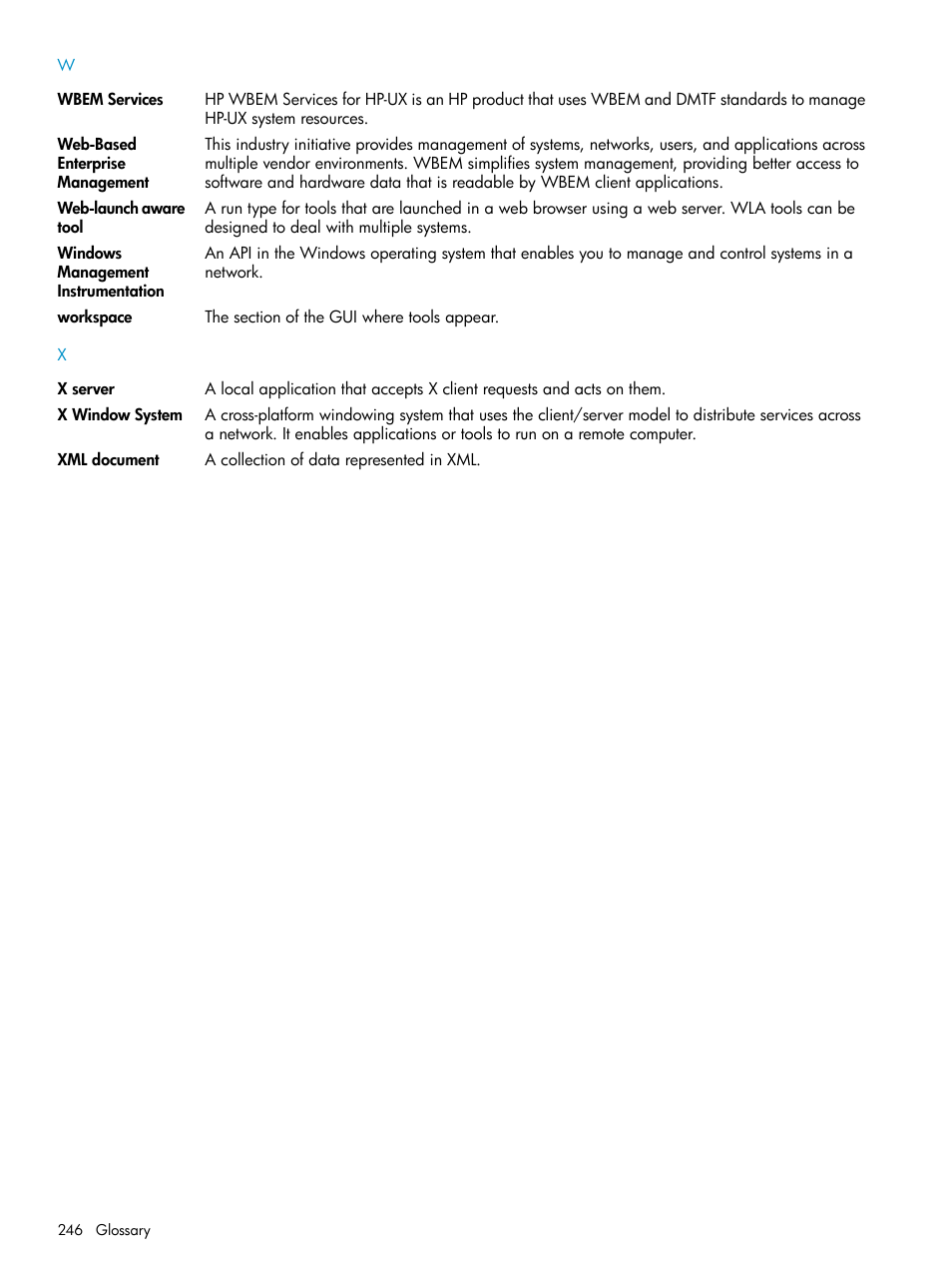 Windows, Management instrumentation, Workspace | HP Systems Insight Manager User Manual | Page 246 / 253