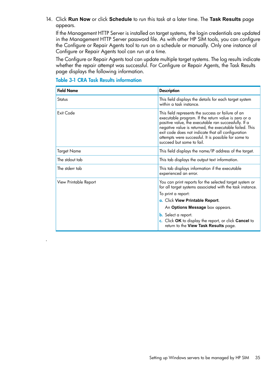 Cra task results information | HP Systems Insight Manager User Manual | Page 35 / 253