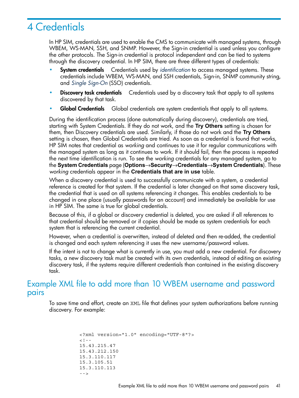 4 credentials | HP Systems Insight Manager User Manual | Page 41 / 253