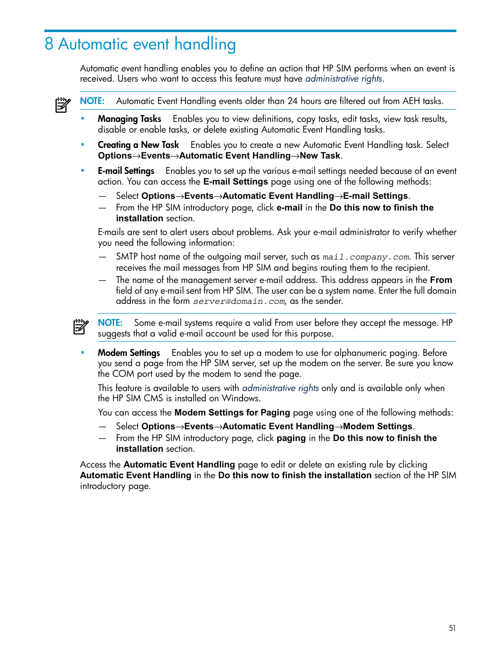 8 automatic event handling | HP Systems Insight Manager User Manual | Page 51 / 253