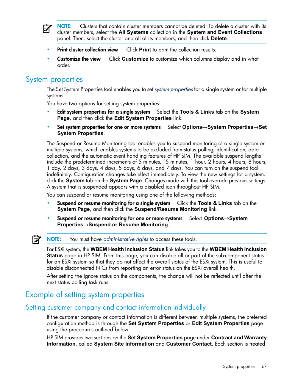 System properties, Example of setting system properties | HP Systems Insight Manager User Manual | Page 67 / 253