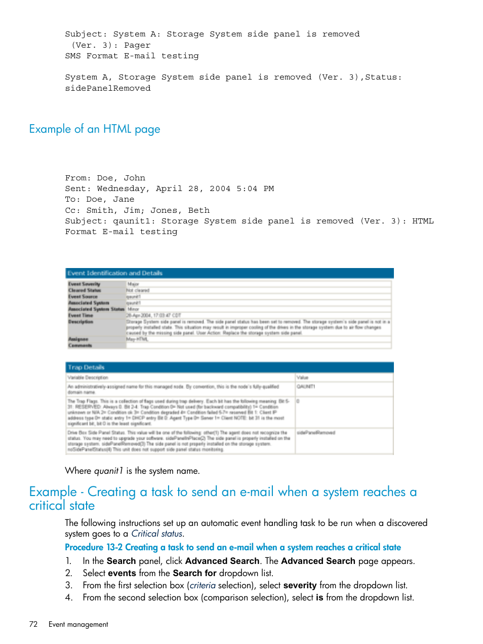 Example of an html page | HP Systems Insight Manager User Manual | Page 72 / 253