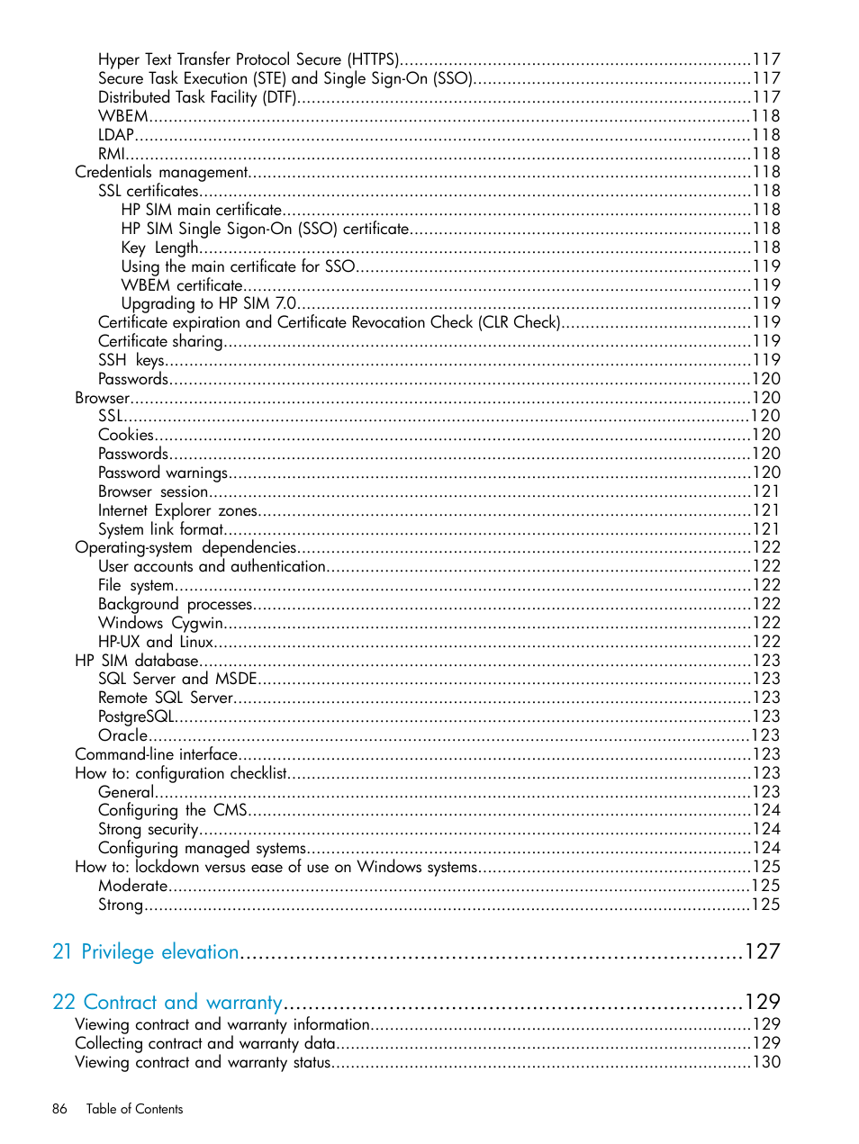 21 privilege elevation 22 contract and warranty | HP Systems Insight Manager User Manual | Page 86 / 253