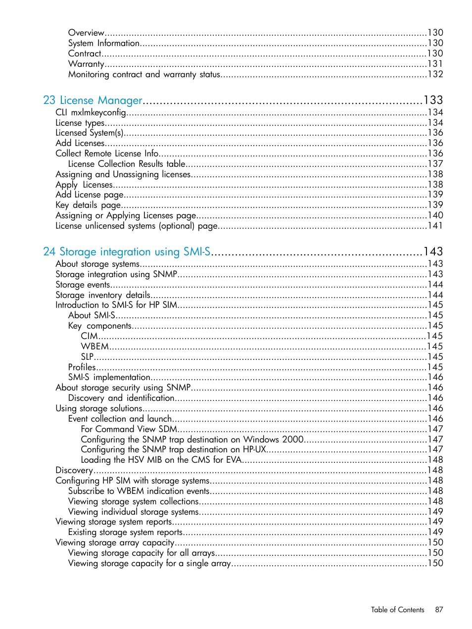 23 license manager, 24 storage integration using smi-s | HP Systems Insight Manager User Manual | Page 87 / 253