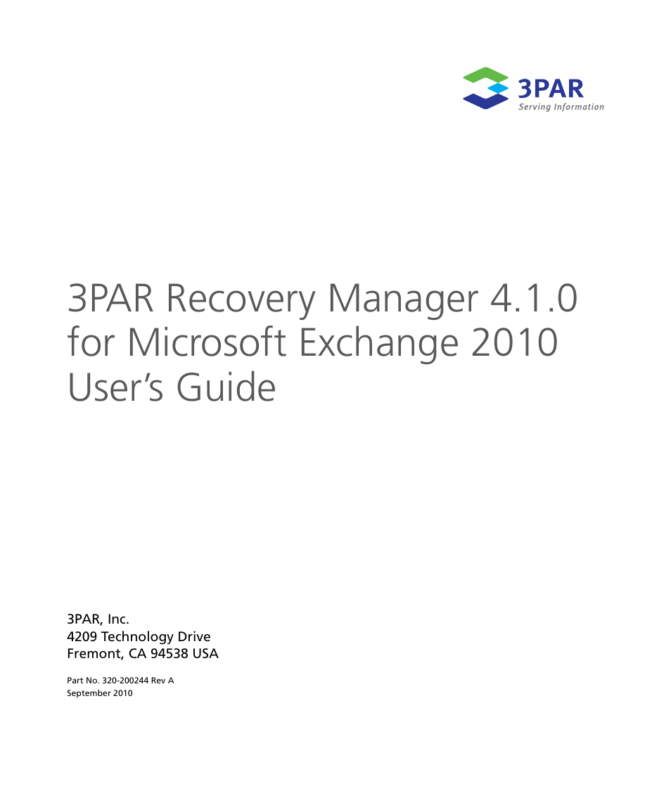 HP 3PAR Application Software Suite for Microsoft Exchange User Manual | 164 pages