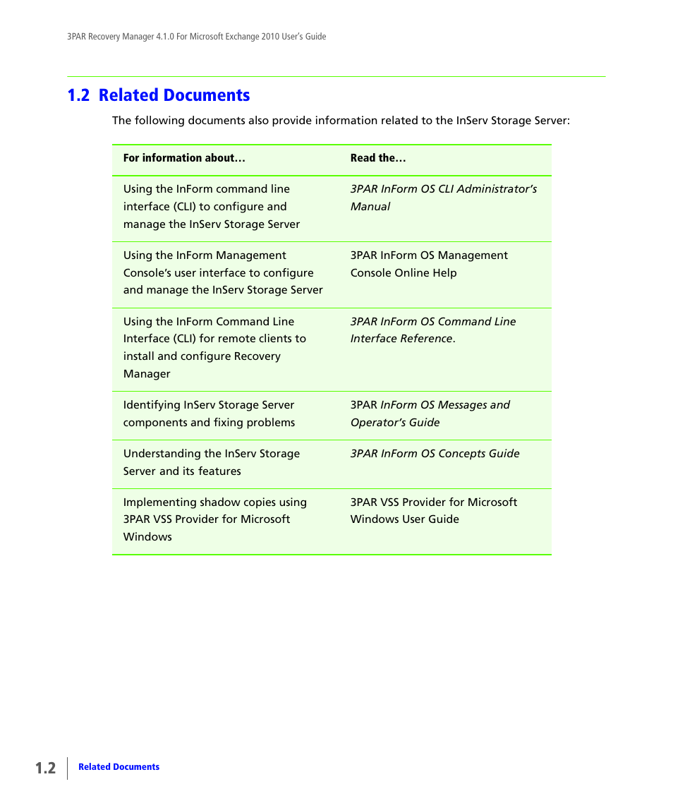 2 related documents, Related documents | HP 3PAR Application Software Suite for Microsoft Exchange User Manual | Page 10 / 164