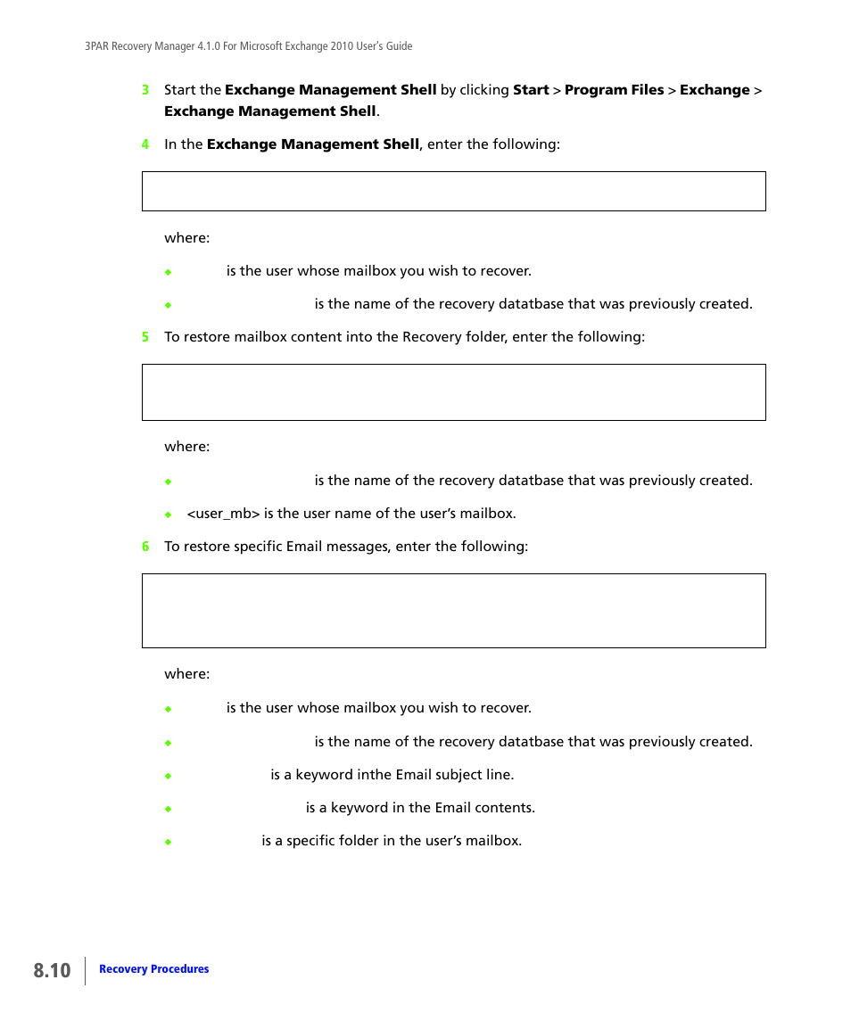 HP 3PAR Application Software Suite for Microsoft Exchange User Manual | Page 100 / 164