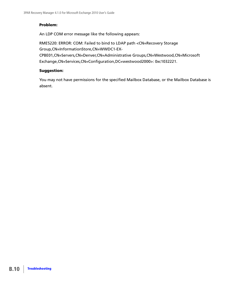 B.10 | HP 3PAR Application Software Suite for Microsoft Exchange User Manual | Page 120 / 164