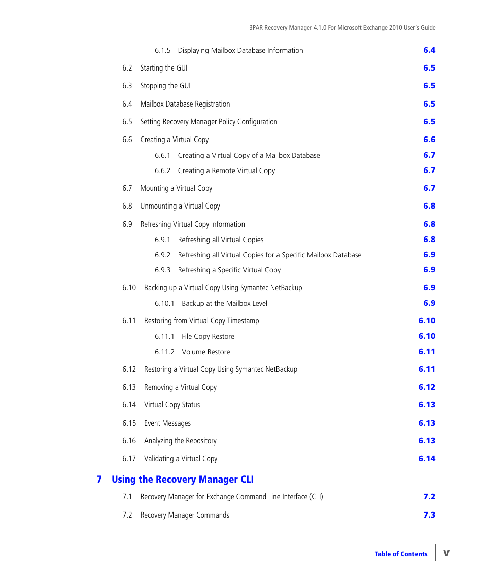 7using the recovery manager cli | HP 3PAR Application Software Suite for Microsoft Exchange User Manual | Page 5 / 164