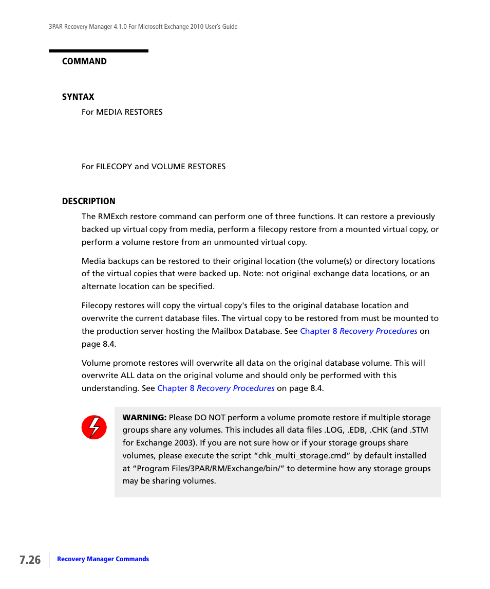 HP 3PAR Application Software Suite for Microsoft Exchange User Manual | Page 84 / 164