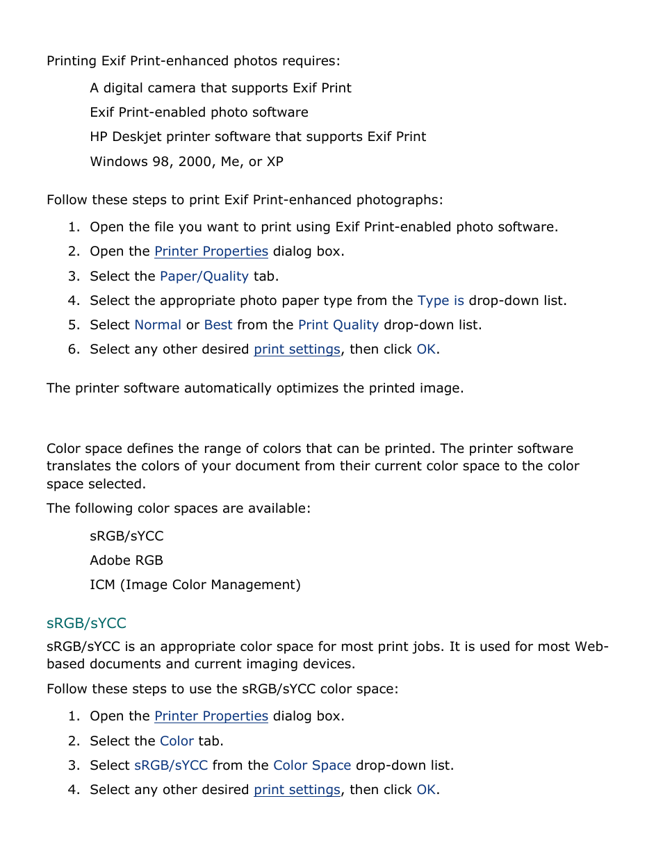 Color space, Srgb/sycc | HP Deskjet 5850 Color Inkjet Printer User Manual | Page 146 / 217
