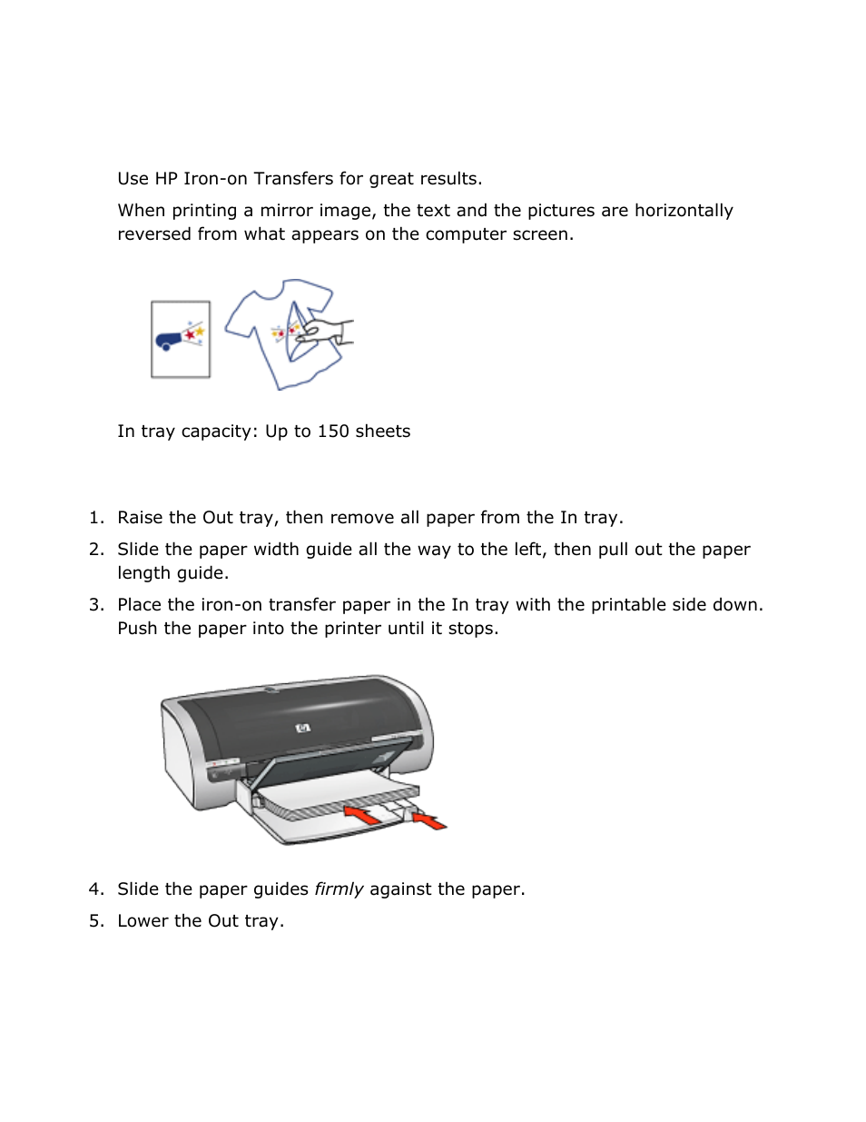 Iron-on transfers, Guidelines, Preparing to print | Printing | HP Deskjet 5850 Color Inkjet Printer User Manual | Page 172 / 217