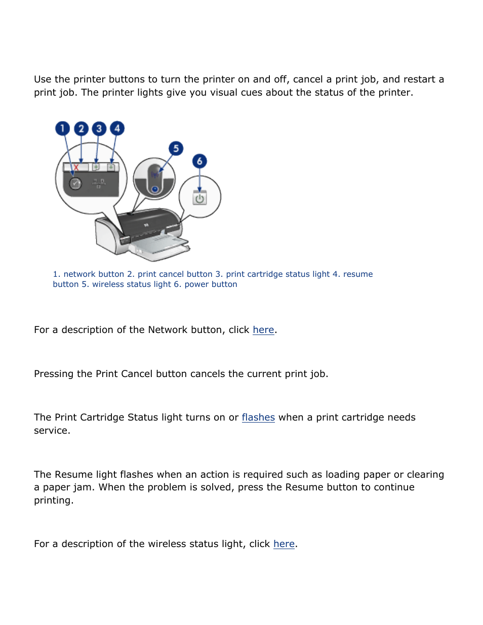 Buttons and lights, Button | HP Deskjet 5850 Color Inkjet Printer User Manual | Page 188 / 217