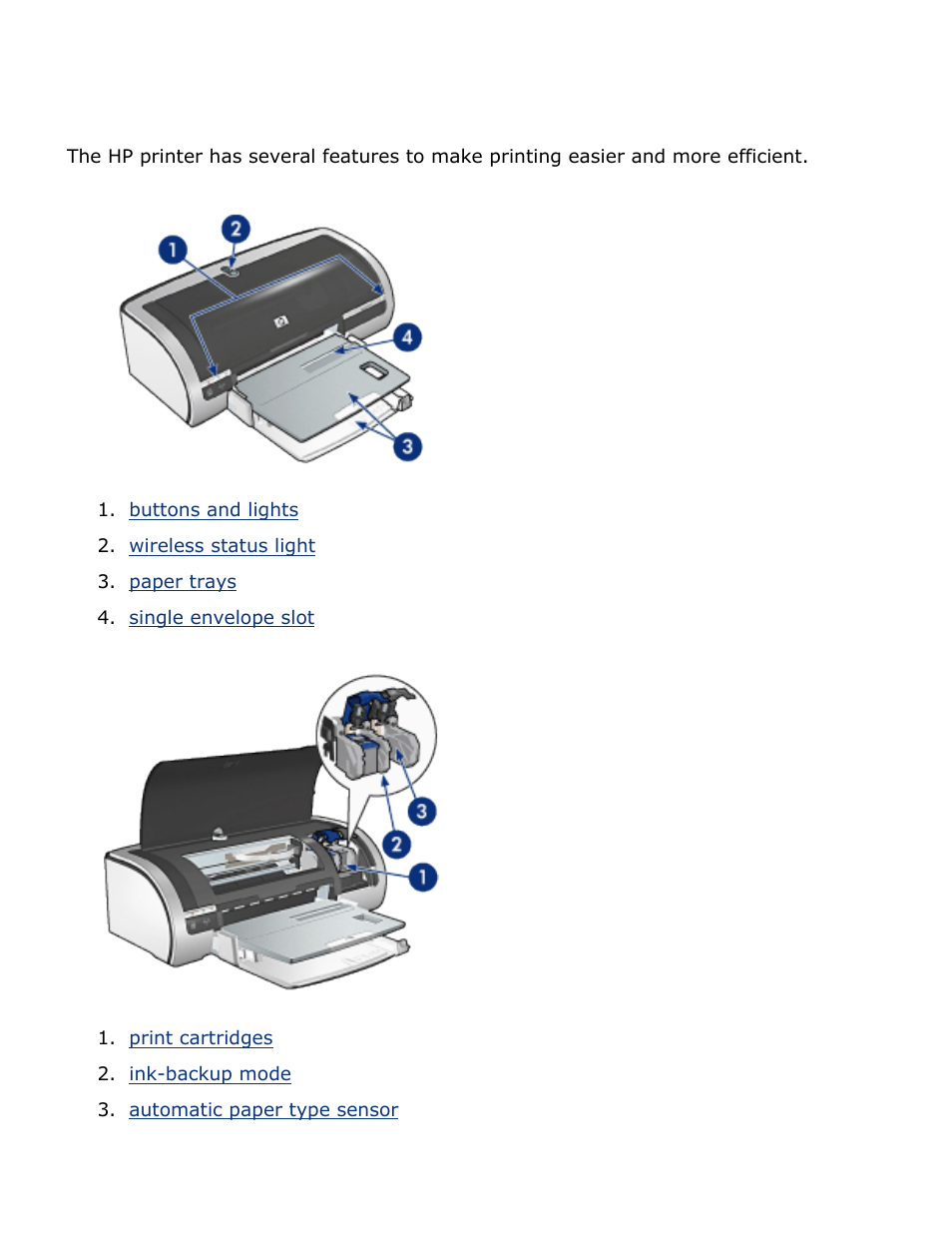 Printer features, Here | HP Deskjet 5850 Color Inkjet Printer User Manual | Page 191 / 217