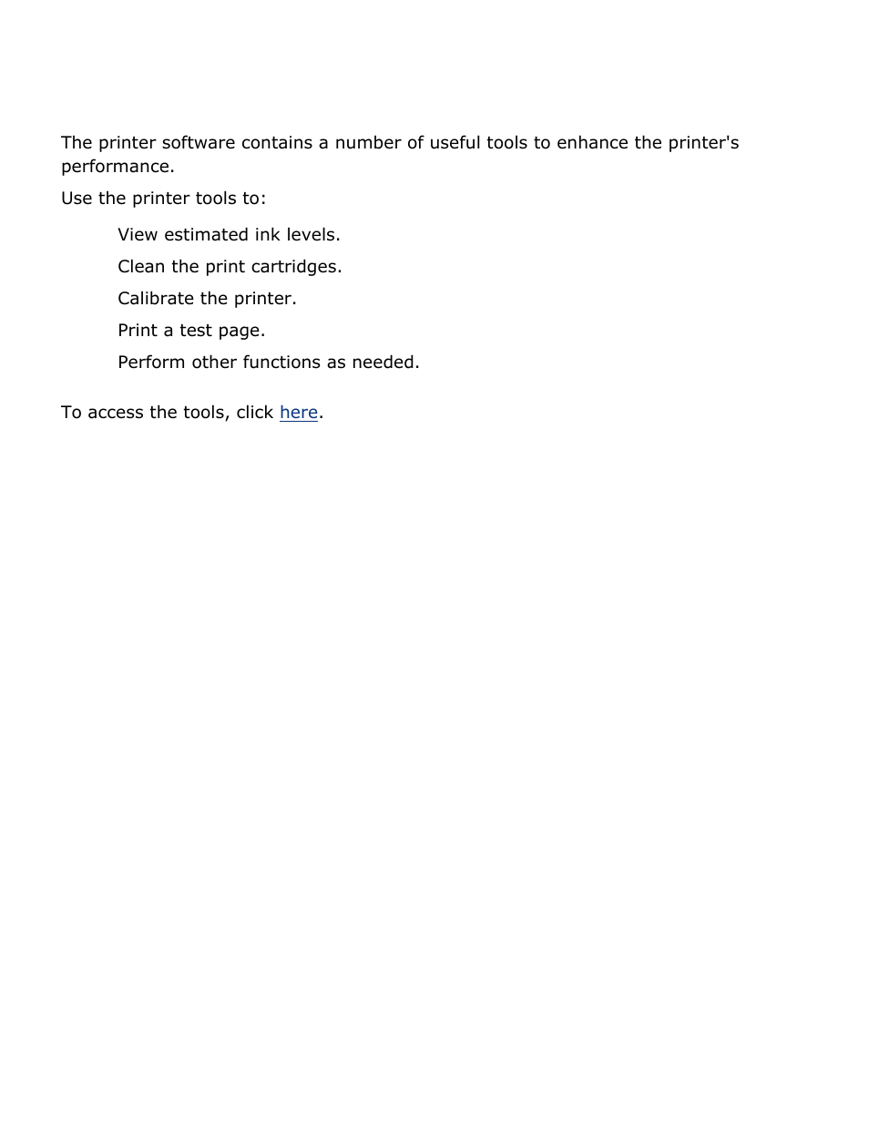 Printer tools, View estimated ink levels, Clean the print cartridges | Calibrate the printer, Print a test page | HP Deskjet 5850 Color Inkjet Printer User Manual | Page 199 / 217
