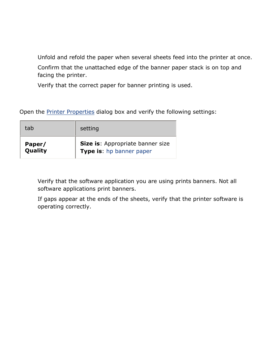 Banners are not printing correctly, Check the paper tray, Check the printer properties | Check the software | HP Deskjet 5850 Color Inkjet Printer User Manual | Page 206 / 217