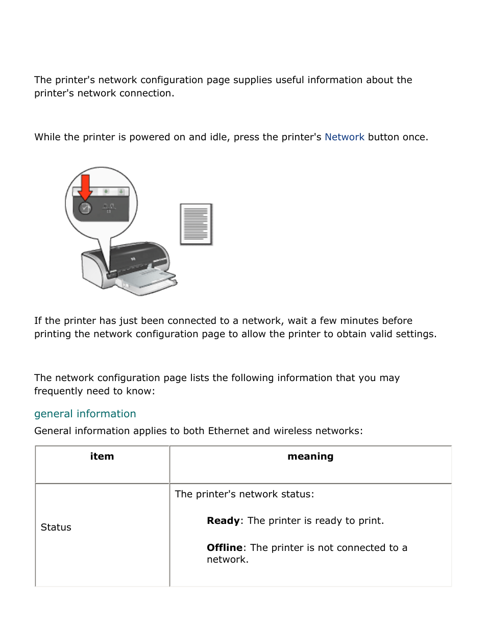 Network configuration page, Printing a network configuration page, Understanding the network configuration page | HP Deskjet 5850 Color Inkjet Printer User Manual | Page 26 / 217