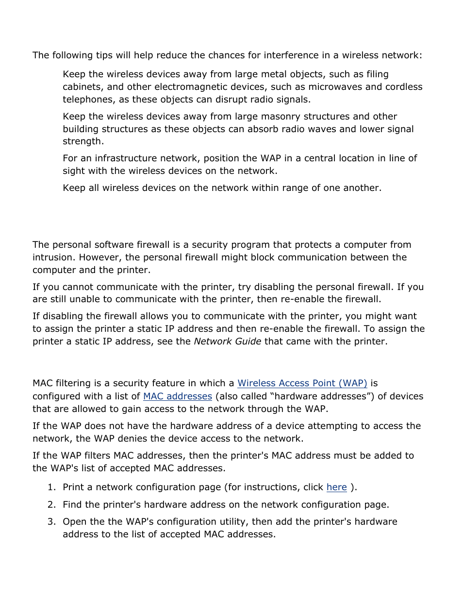 These, Steps, Reducing interference in a wireless network | The wireless access point filters mac addresses, Printer has the wrong network settings | HP Deskjet 5850 Color Inkjet Printer User Manual | Page 37 / 217