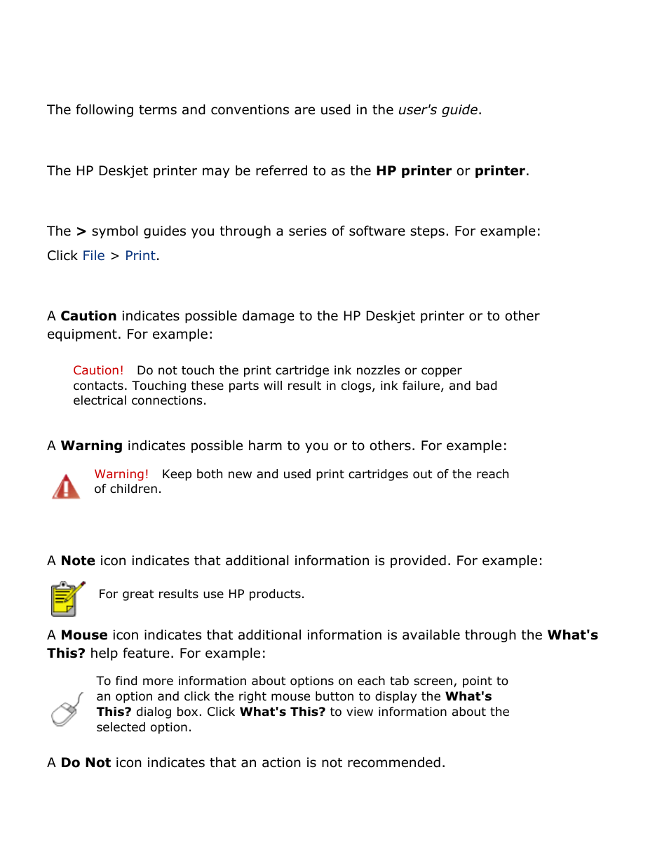 Terms and conventions | HP Deskjet 5850 Color Inkjet Printer User Manual | Page 4 / 217