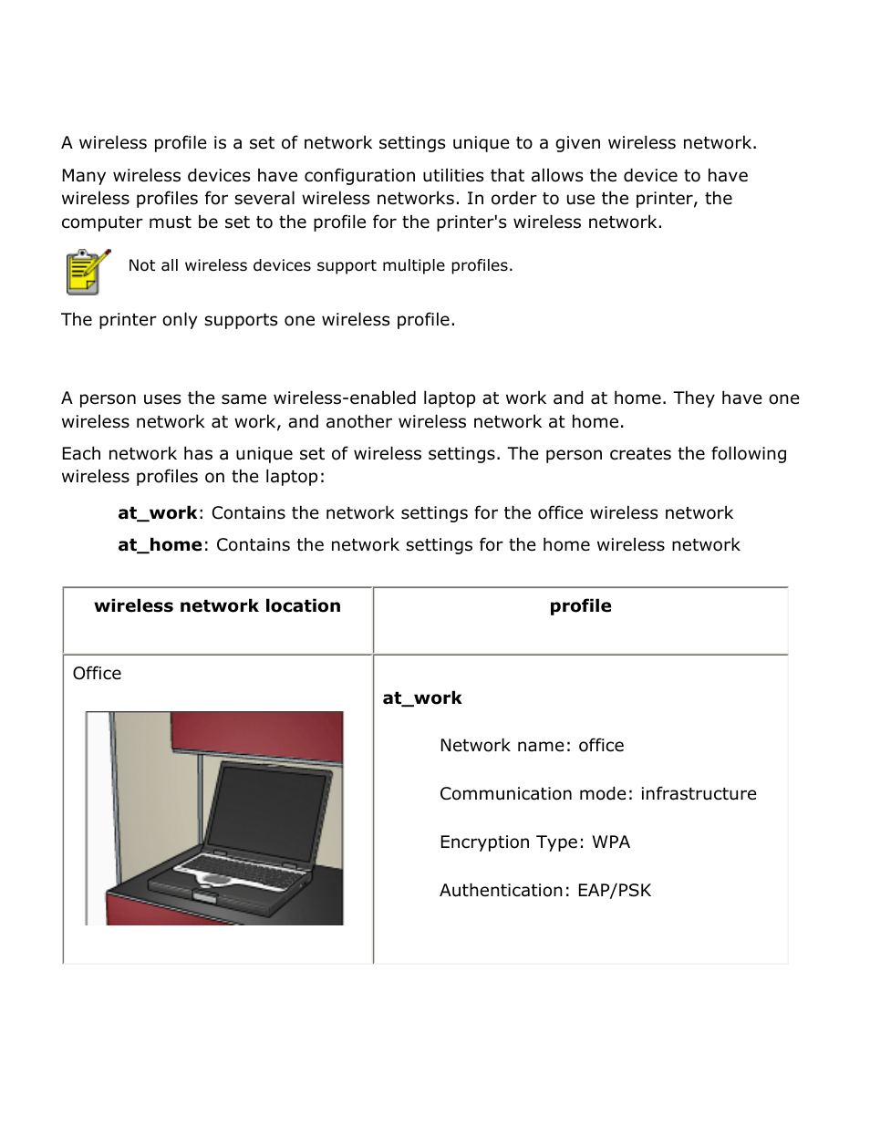 Wireless profiles, Wireless profile, Here | Example | HP Deskjet 5850 Color Inkjet Printer User Manual | Page 73 / 217