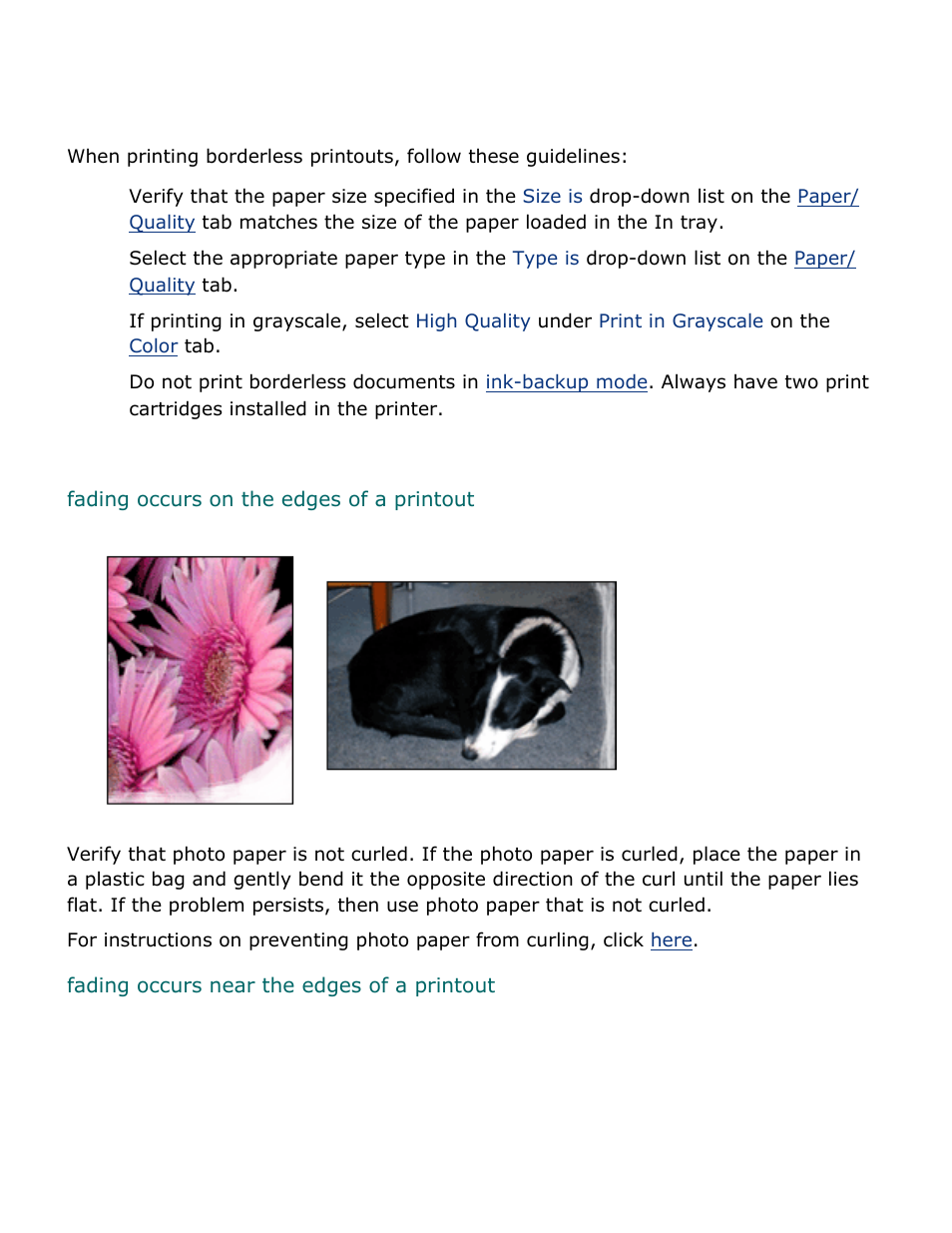 Borderless printing problems, Guidelines, Part of the photograph is faded | HP Deskjet 5850 Color Inkjet Printer User Manual | Page 84 / 217