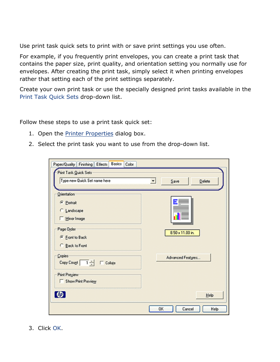Print task quick sets | HP Deskjet 5850 Color Inkjet Printer User Manual | Page 91 / 217