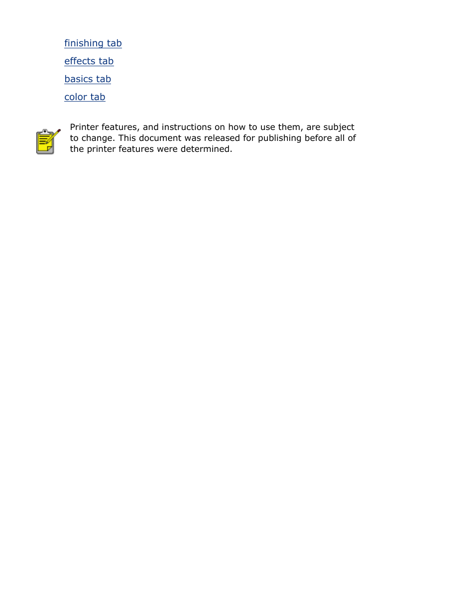 Finishing tab, Effects tab, Basics tab | Color tab | HP Deskjet 5850 Color Inkjet Printer User Manual | Page 96 / 217