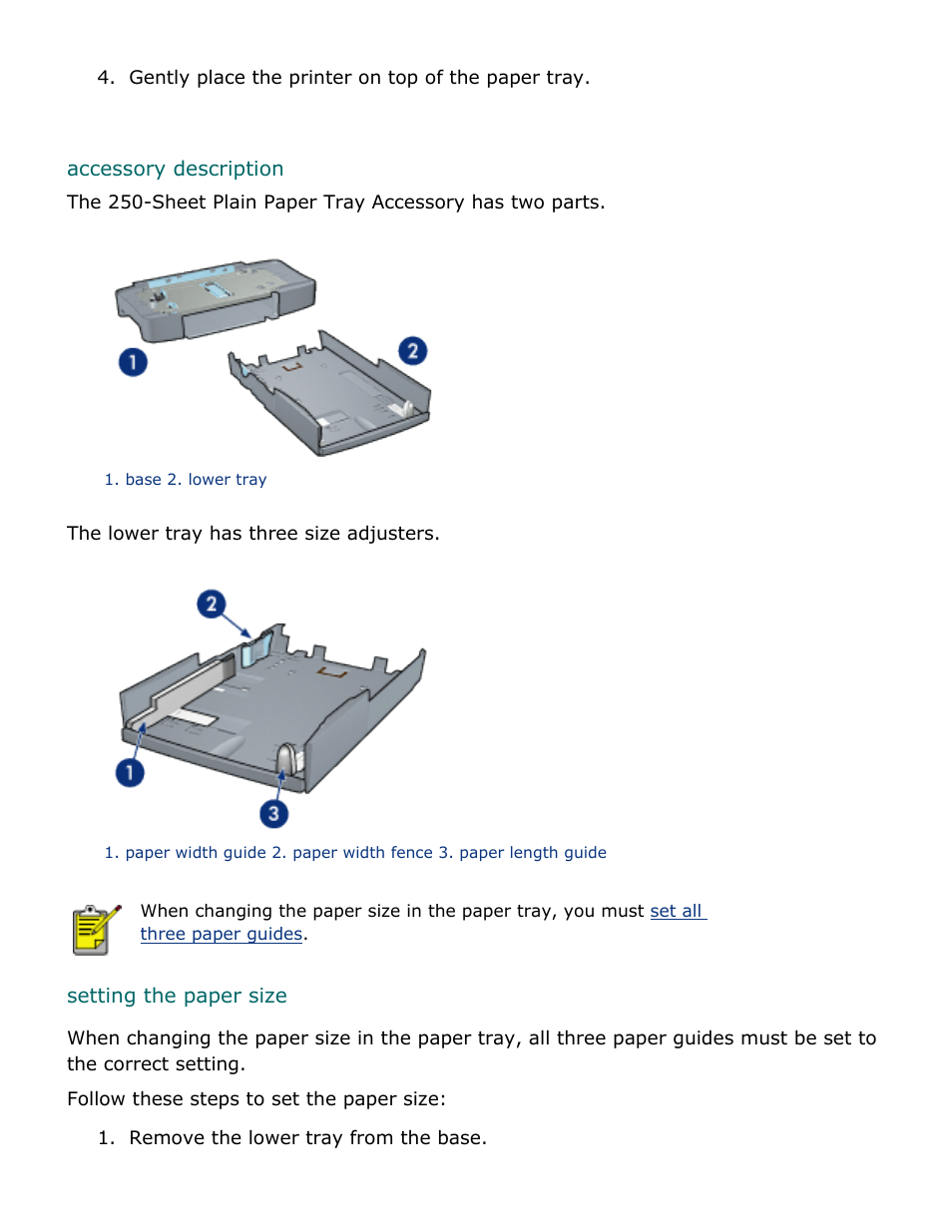 Accessory description, Setting the paper size | HP Deskjet 5850 Color Inkjet Printer User Manual | Page 99 / 217