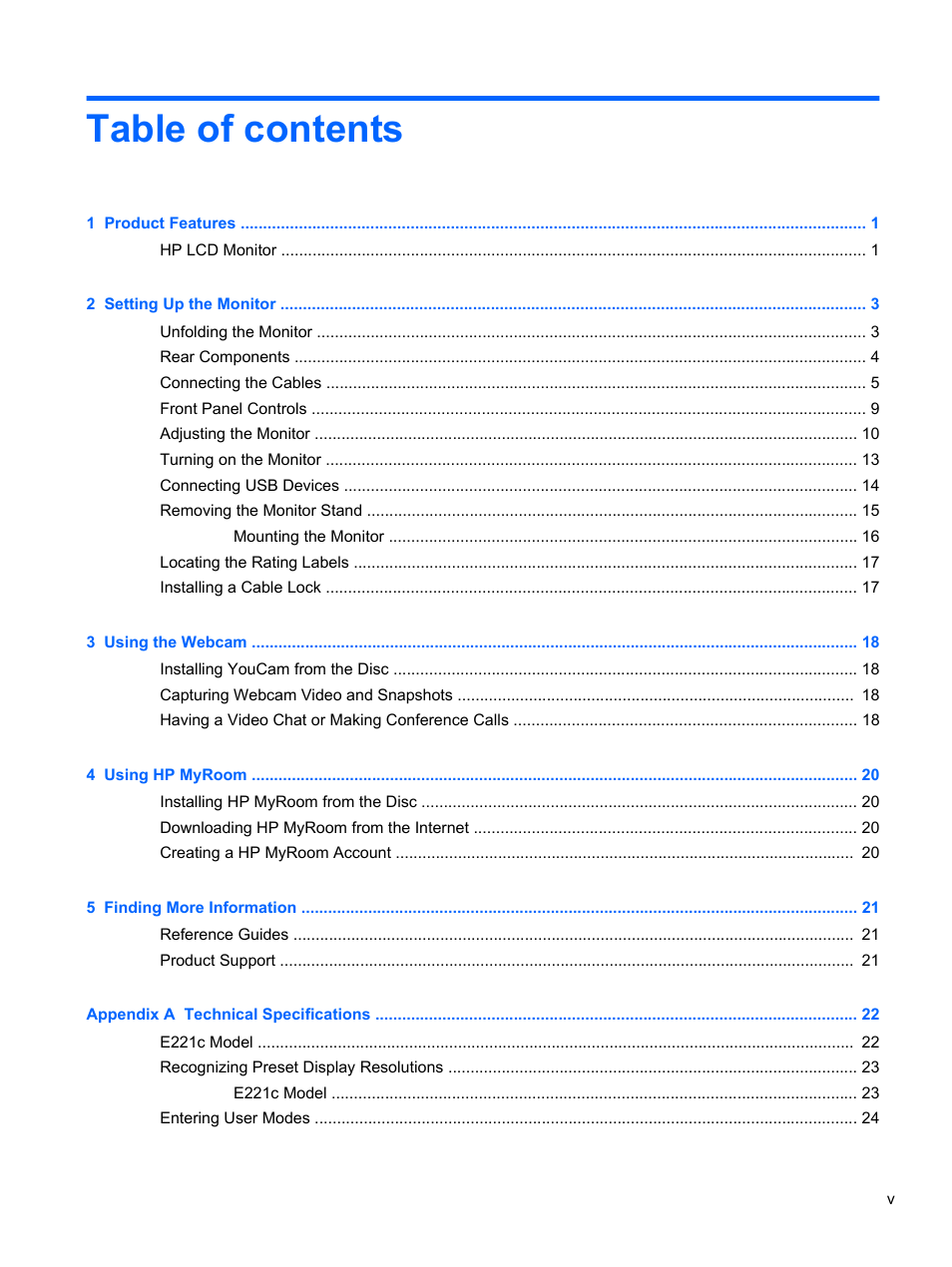HP EliteDisplay E221c 21.5-inch Webcam LED Backlit Monitor User Manual | Page 5 / 30