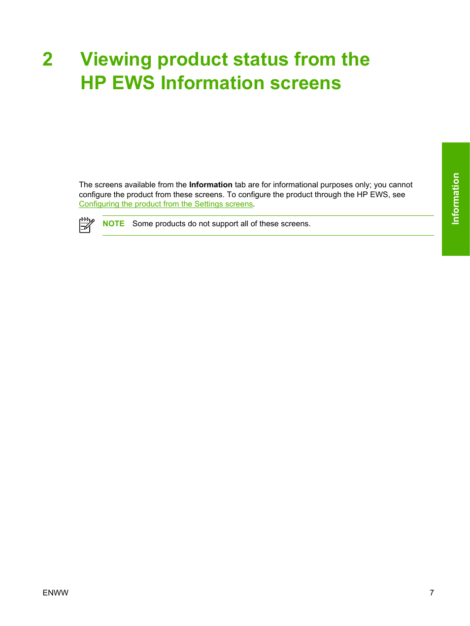 Viewing product status from the, Hp ews information screens, Viewing product status from | The hp ews information screens | HP Color LaserJet CP3505 Printer series User Manual | Page 15 / 72