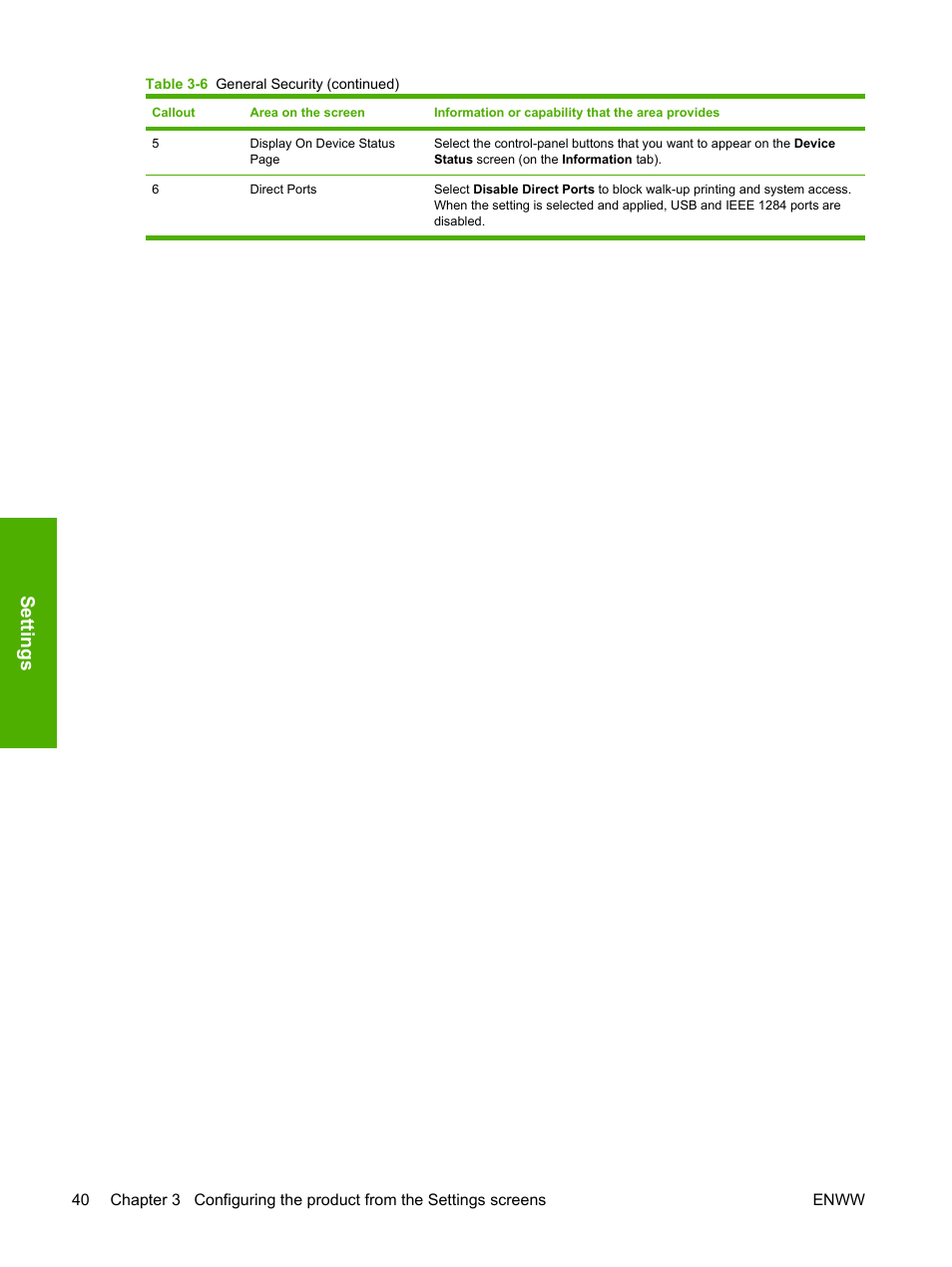 Settings | HP Color LaserJet CP3505 Printer series User Manual | Page 48 / 72