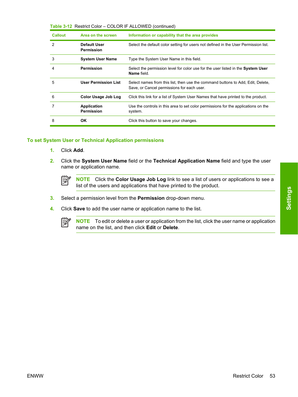 Settings | HP Color LaserJet CP3505 Printer series User Manual | Page 61 / 72