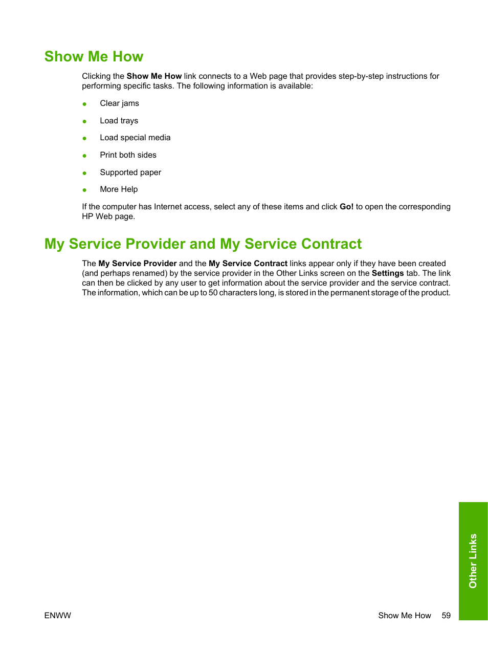 Show me how, My service provider and my service contract, My service provider and my | Service contract | HP Color LaserJet CP3505 Printer series User Manual | Page 67 / 72