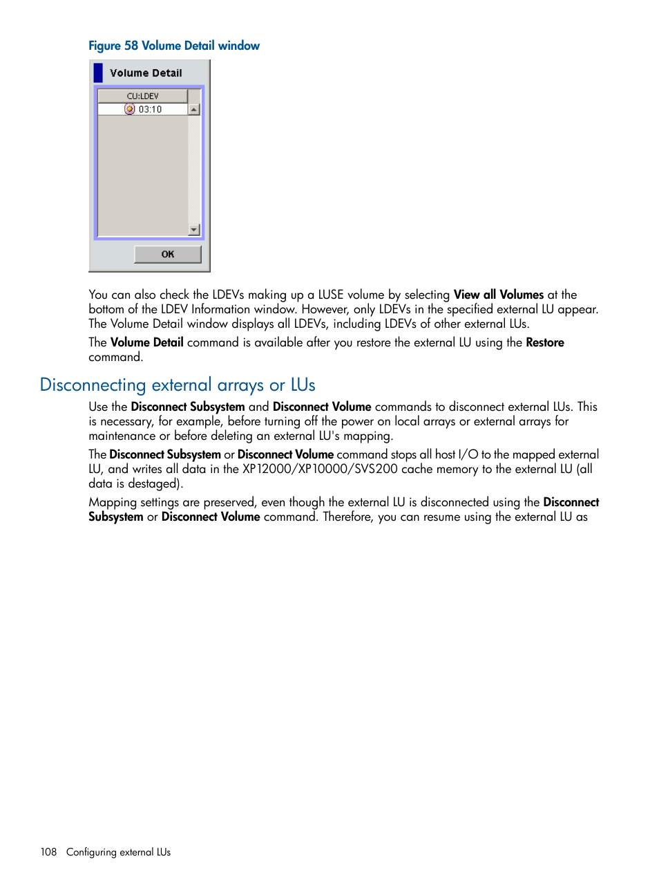 Disconnecting external arrays or lus, Disconnecting external, Arrays or lus | HP StorageWorks XP Remote Web Console Software User Manual | Page 108 / 169