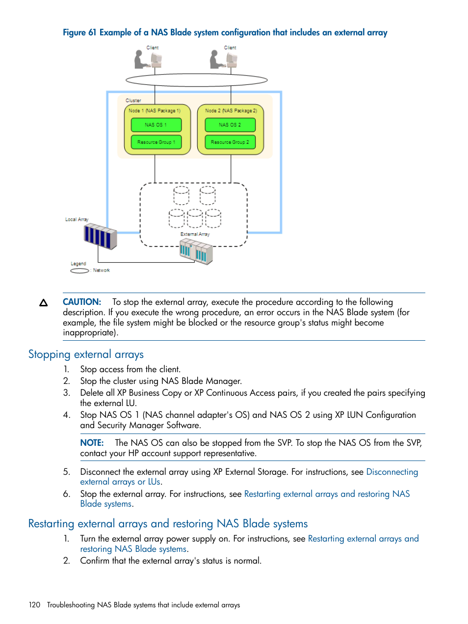 Stopping external arrays | HP StorageWorks XP Remote Web Console Software User Manual | Page 120 / 169