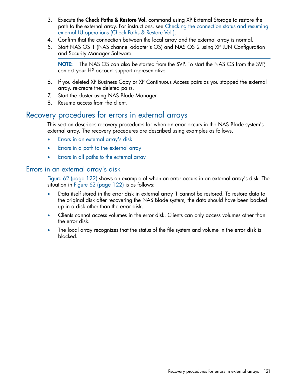 Recovery procedures for errors in external arrays, Errors in an external array's disk | HP StorageWorks XP Remote Web Console Software User Manual | Page 121 / 169