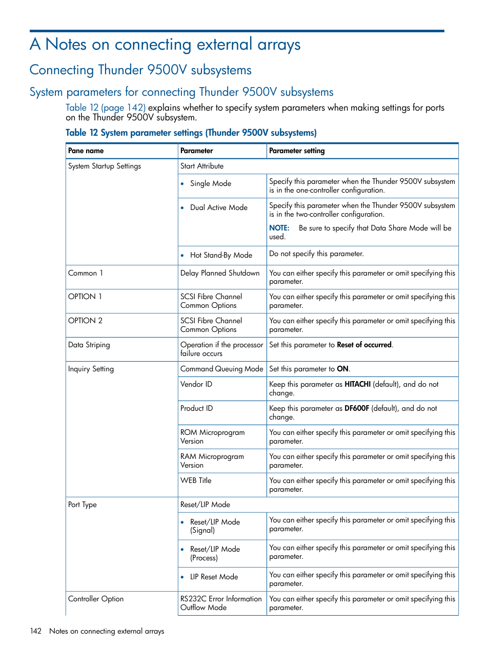 A notes on connecting external arrays, Connecting thunder 9500v subsystems, Notes on connecting external | Arrays, Notes on connecting external arrays | HP StorageWorks XP Remote Web Console Software User Manual | Page 142 / 169