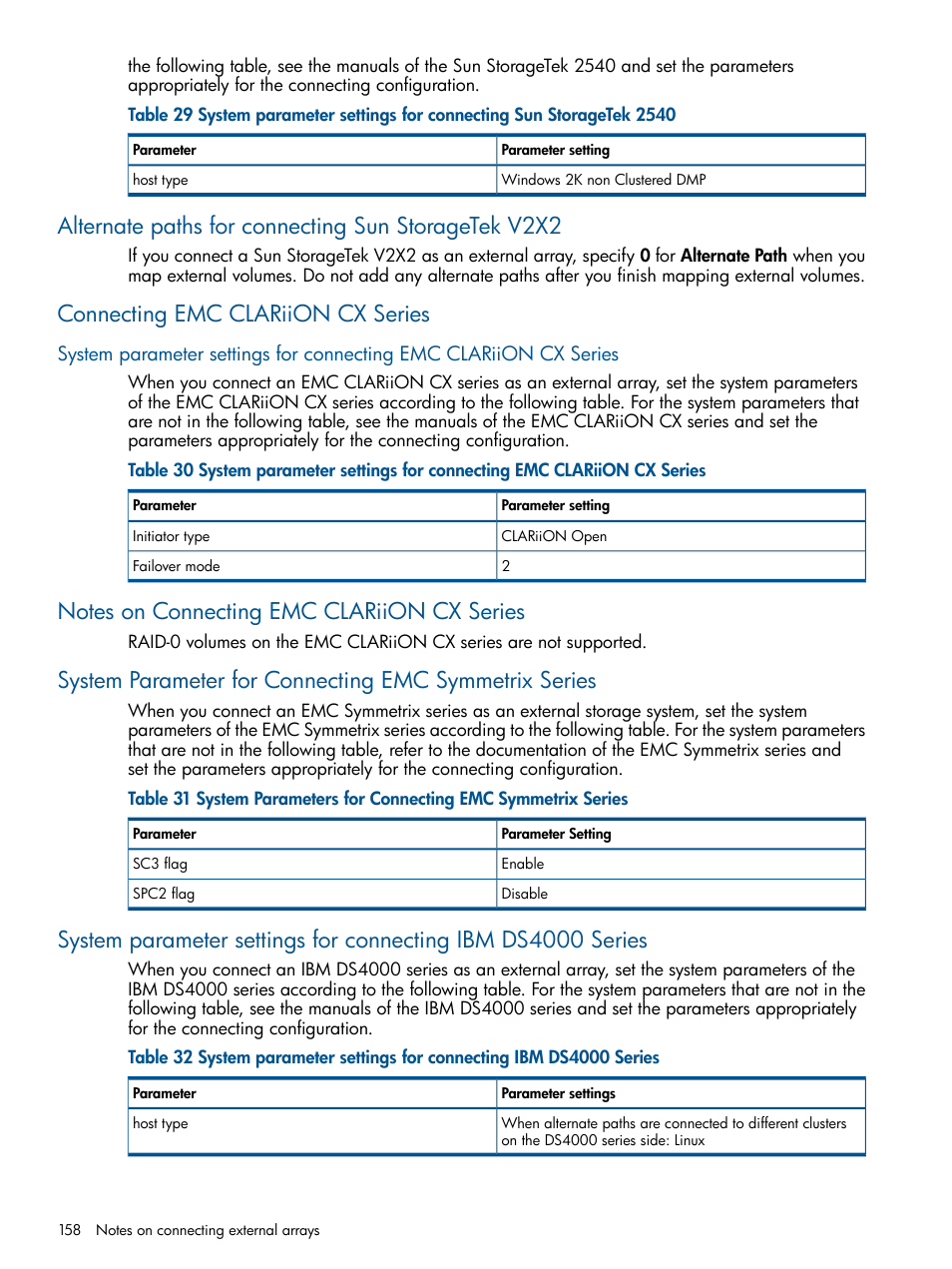 Alternate paths for connecting sun storagetek v2x2, Connecting emc clariion cx series, Notes on connecting emc clariion cx series | HP StorageWorks XP Remote Web Console Software User Manual | Page 158 / 169