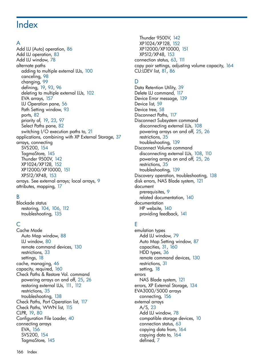 Index | HP StorageWorks XP Remote Web Console Software User Manual | Page 166 / 169