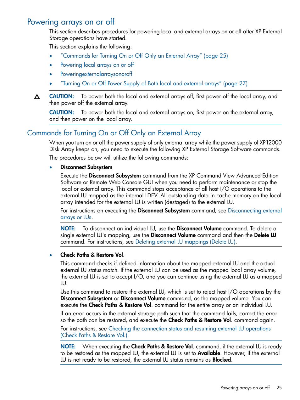 Powering arrays on or off | HP StorageWorks XP Remote Web Console Software User Manual | Page 25 / 169