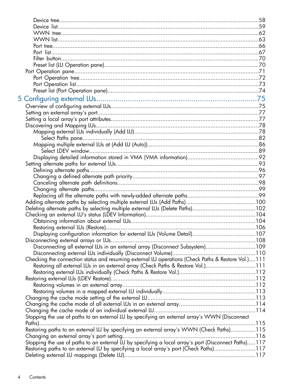 5 configuring external lus | HP StorageWorks XP Remote Web Console Software User Manual | Page 4 / 169