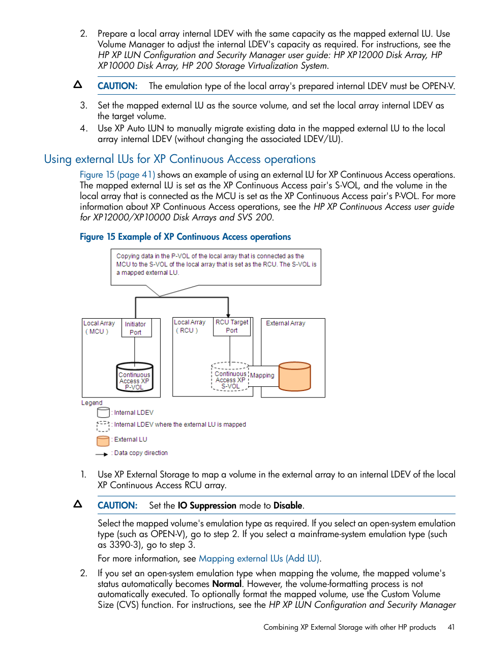 Using, External lus for continuous access xp operations | HP StorageWorks XP Remote Web Console Software User Manual | Page 41 / 169